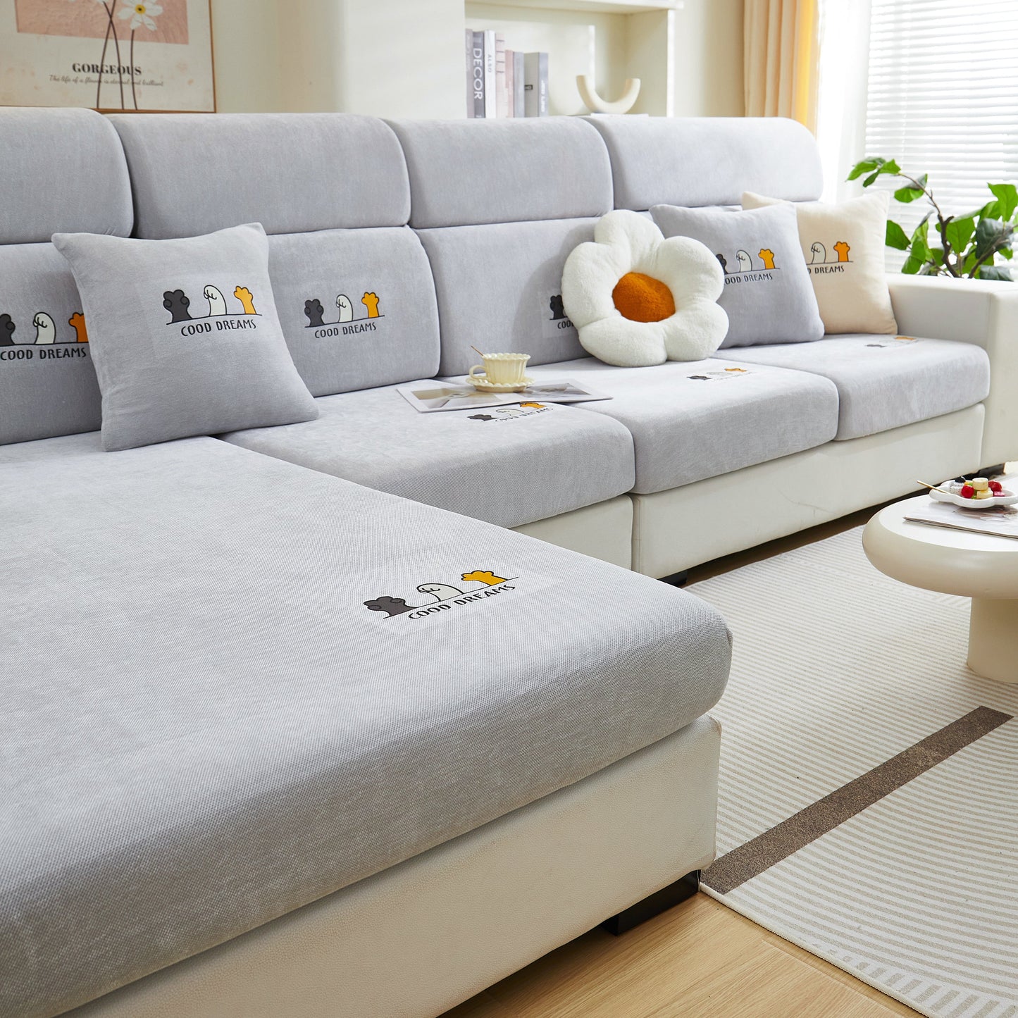 Super Stretch Seat Cushion/Couch Slipcover, Solid Couch Cushion Covers Washable Furniture Protector on modern sofa