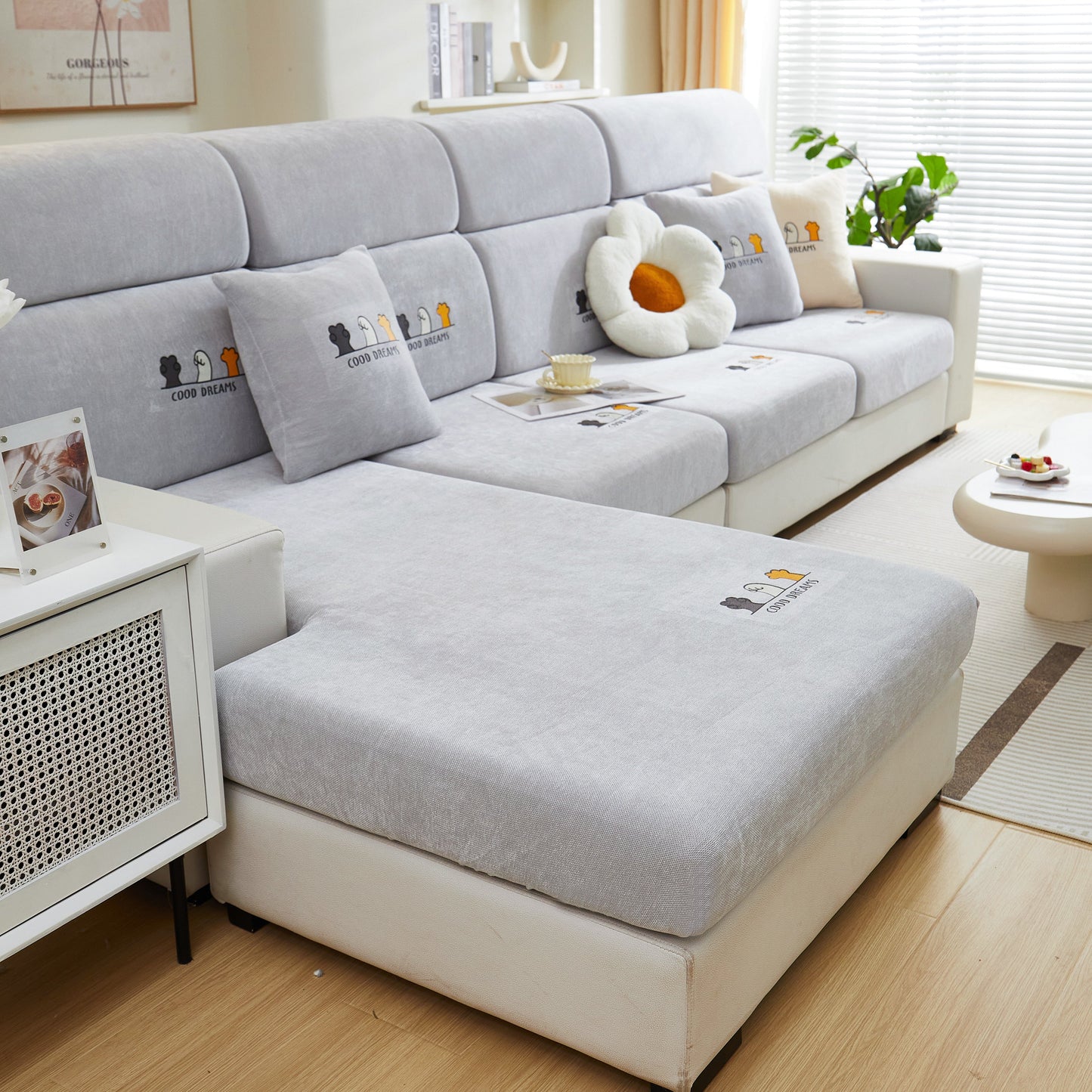 Super Stretch Seat Cushion/Couch Slipcover, Solid Couch Cushion Covers Washable Furniture Protector on modern sofa