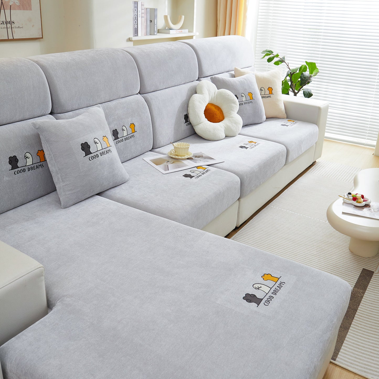 Super Stretch Seat Cushion/Couch Slipcover, Solid Couch Cushion Covers Washable Furniture Protector on modern sofa