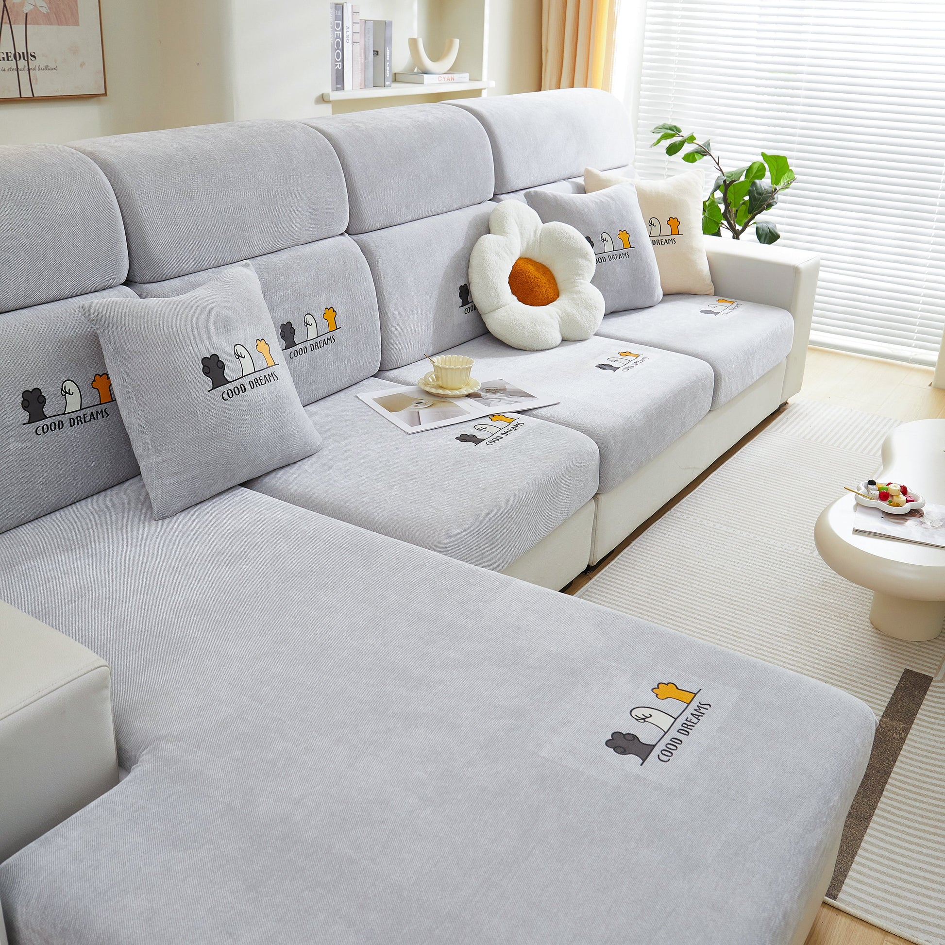 Super Stretch Seat Cushion/Couch Slipcover, Solid Couch Cushion Covers Washable Furniture Protector on modern sofa