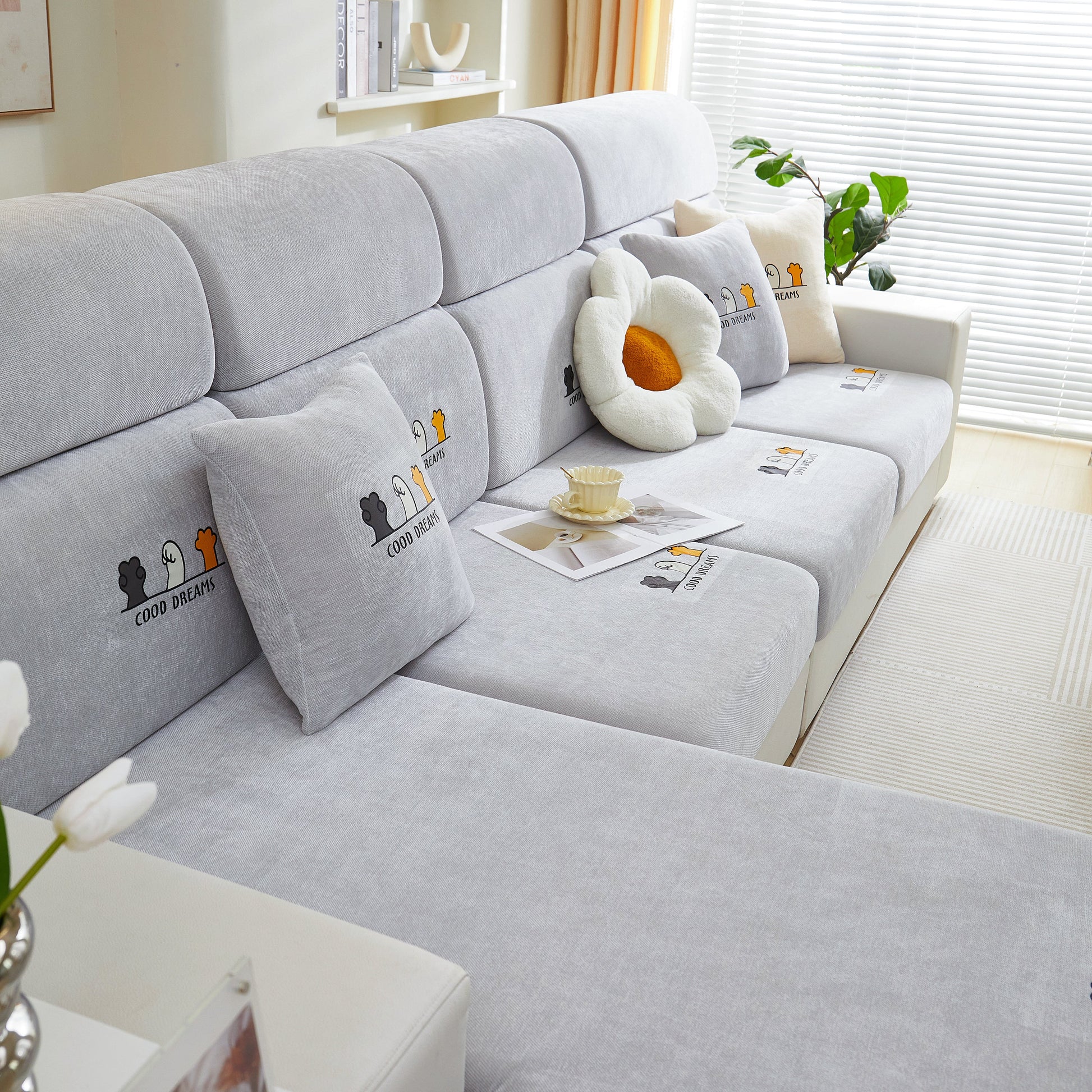 Super Stretch Seat Cushion/Couch Slipcover, Solid Couch Cushion Covers Washable Furniture Protector on modern sofa