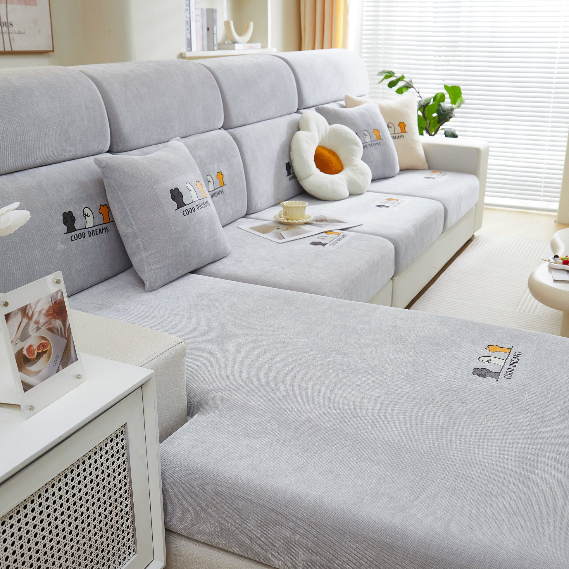Super Stretch Seat Cushion/Couch Slipcover, Solid Couch Cushion Covers Washable Furniture Protector on gray sofa