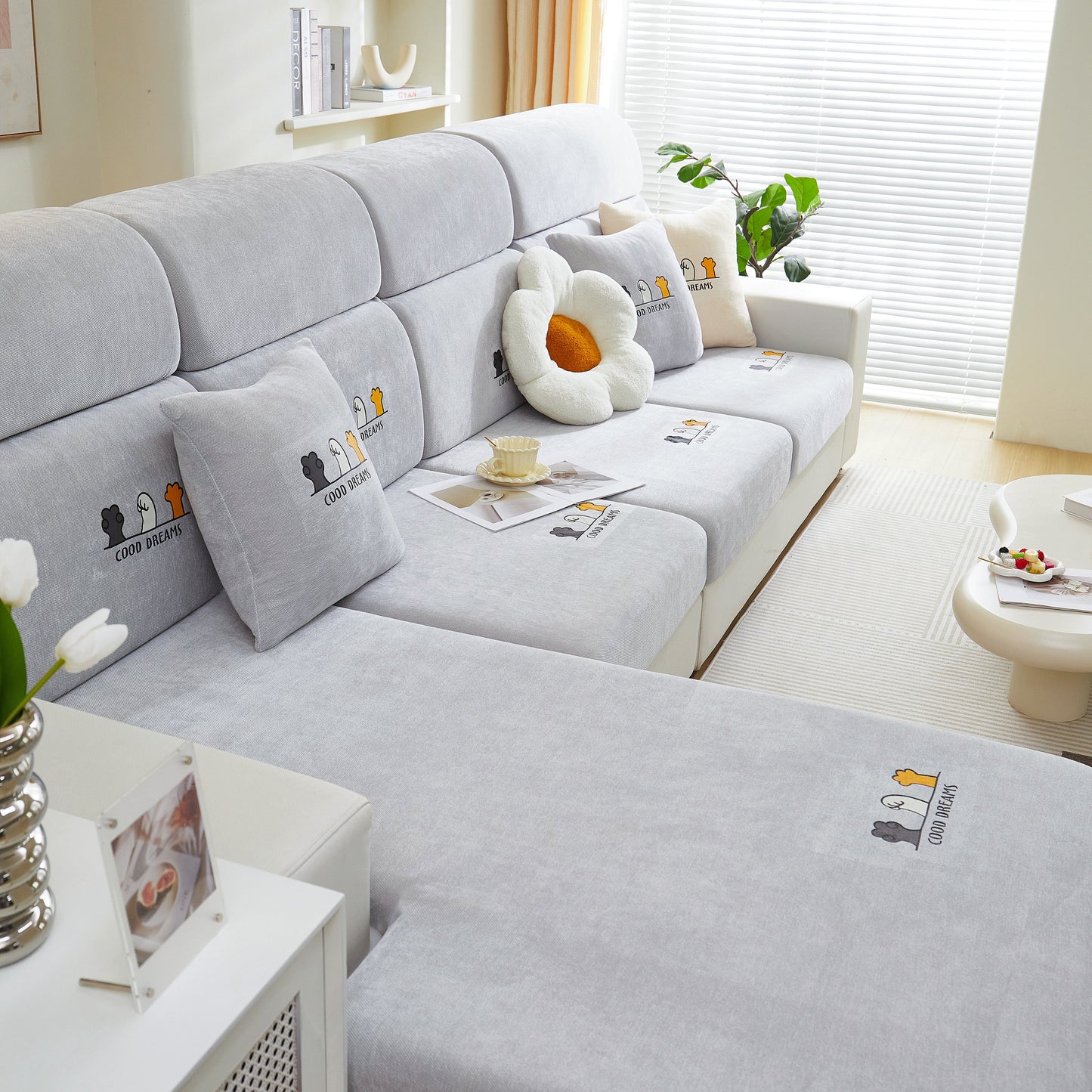 Super Stretch Seat Cushion/Couch Slipcover, Solid Couch Cushion Covers Washable Furniture Protector on modern sofa