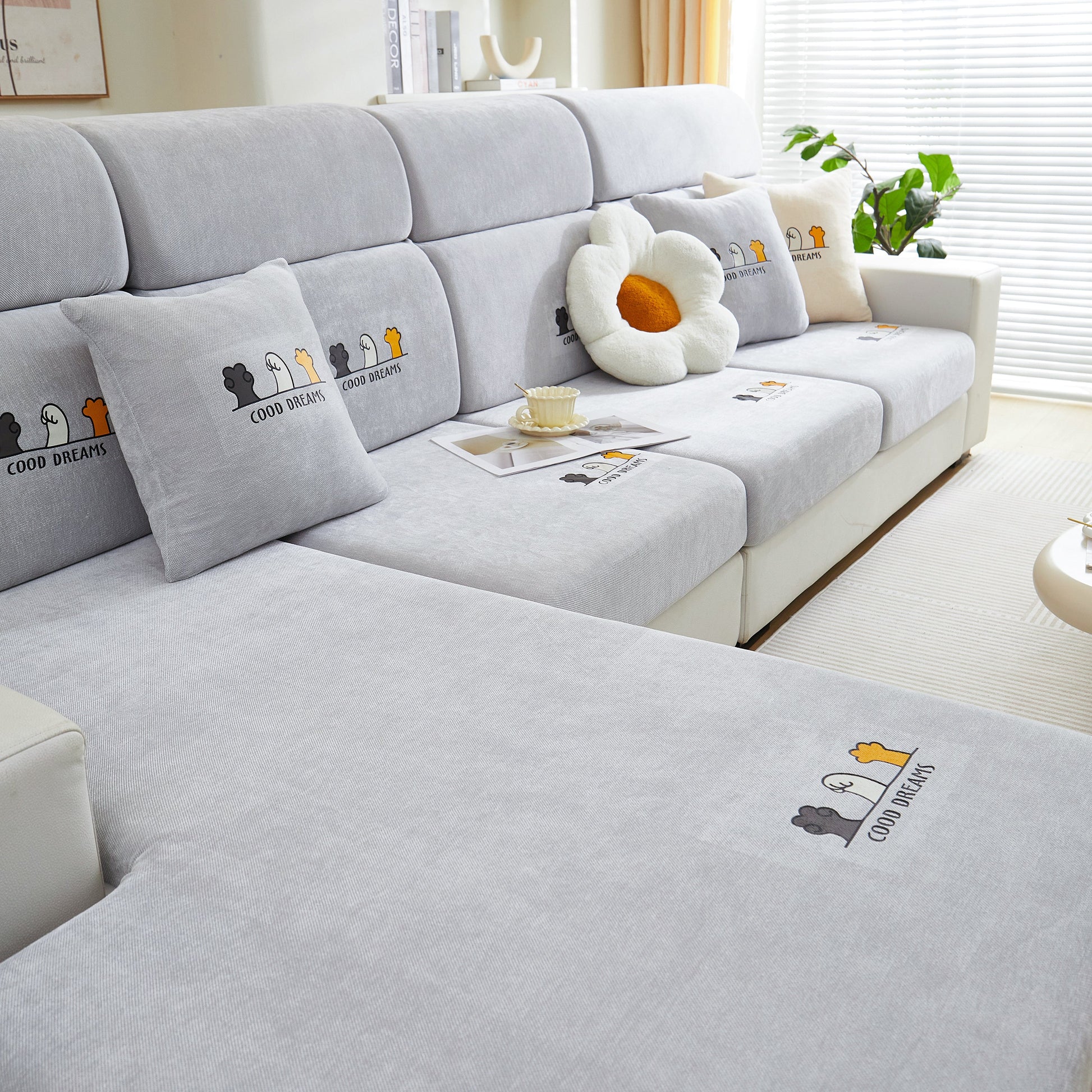 Super Stretch Seat Cushion/Couch Slipcover, Solid Couch Cushion Covers Washable Furniture Protector on a modern sofa