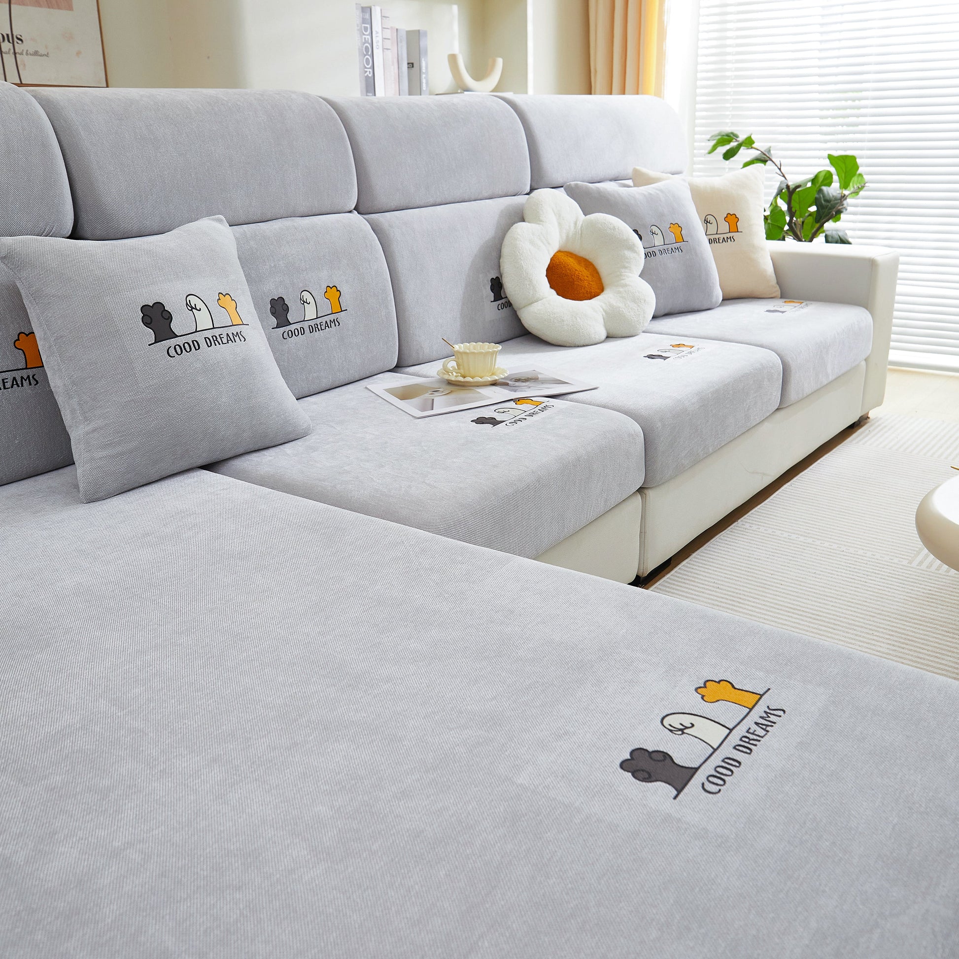 Super Stretch Seat Cushion/Couch Slipcover, Solid Couch Cushion Covers Washable Furniture Protector on a modern sofa