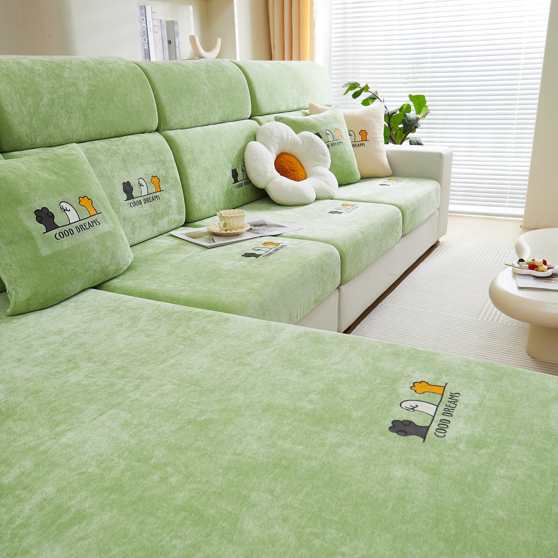 Super Stretch Seat Cushion/Couch Slipcover, Solid Couch Cushion Covers Washable Furniture Protector in a cozy living room setting