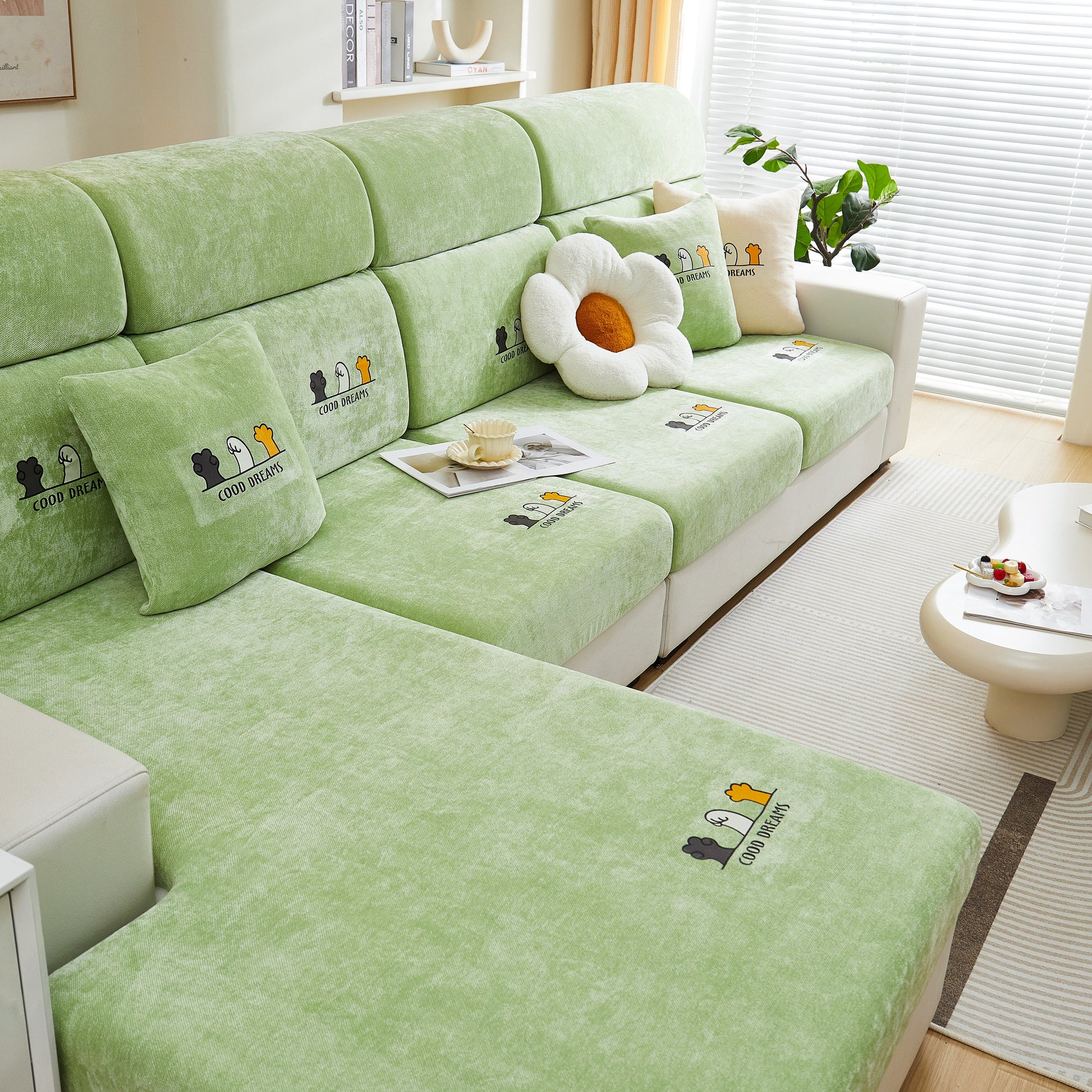 Super Stretch Seat Cushion/Couch Slipcover, Solid Couch Cushion Covers Washable Furniture Protector on green sofa