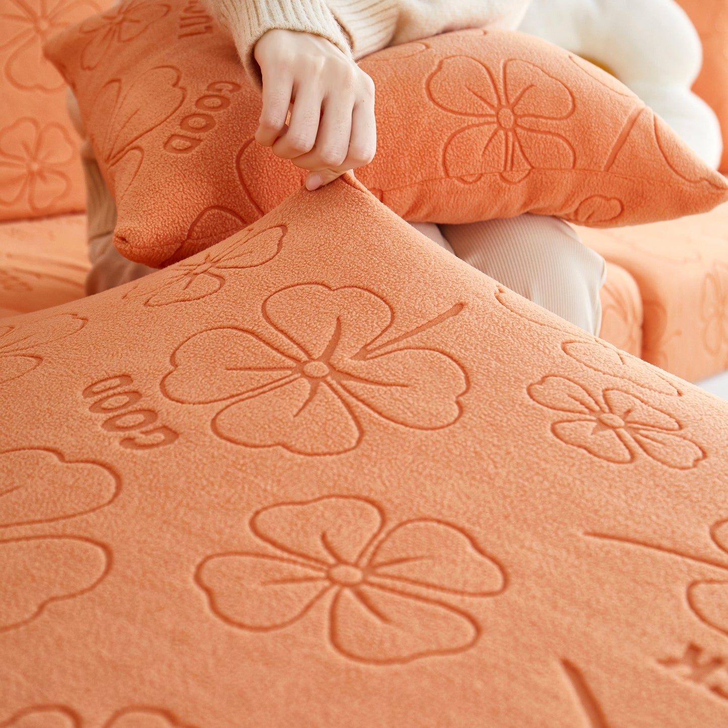 Lucky Clover Slipcover Non-Slip Stretch Jacquard Polar Fleece Sofa Cover for Pets, Cushions, Couches