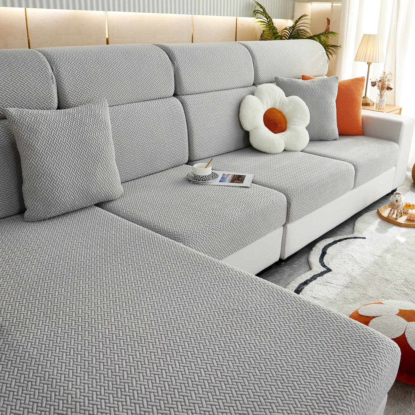 High Stretch Separate Cushion Covers Sofa Slipcover for L-Shaped Sectional Couch
