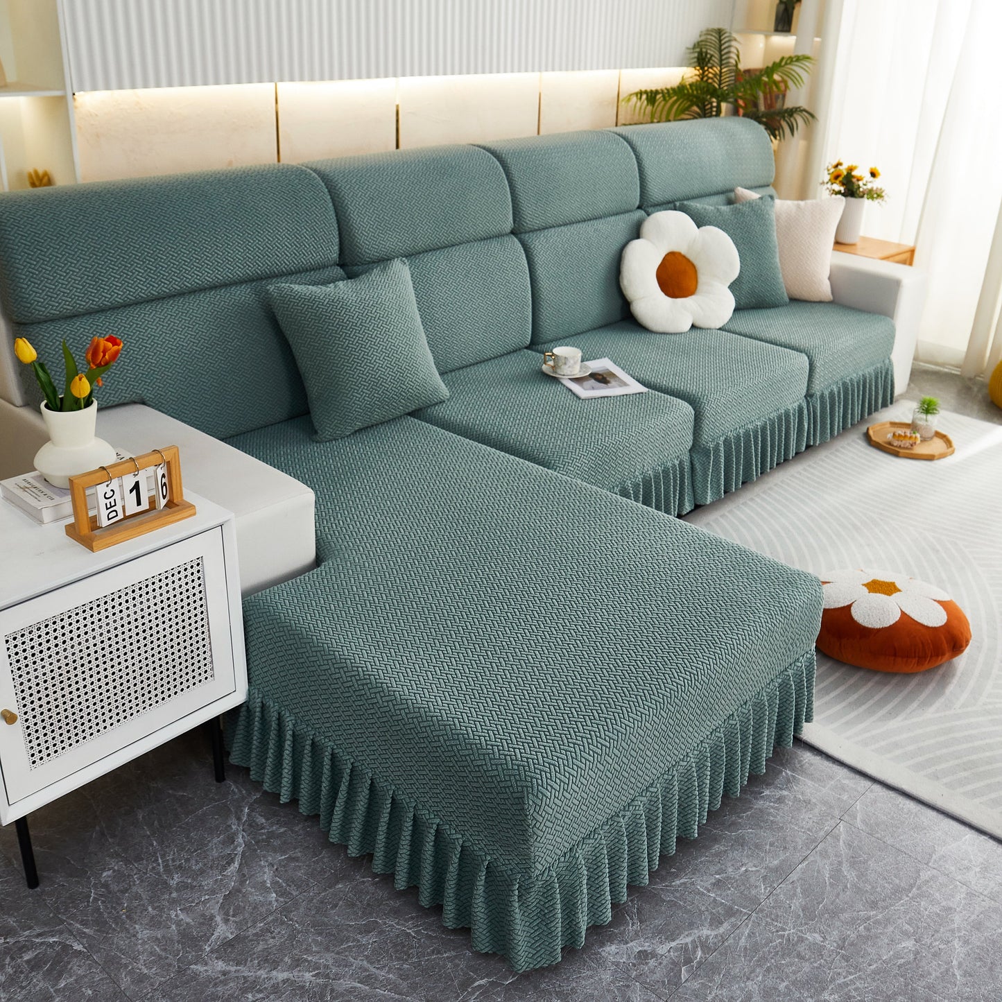 Tailored Sofa Cushion Covers Stretch Couch Seat Covers  with Skirt for Sectional Sofas