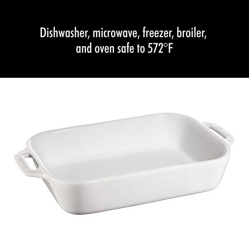 2 Piece Ceramic Stoneware Bakeware Casserole Dish Set in White, oven safe to 572°F