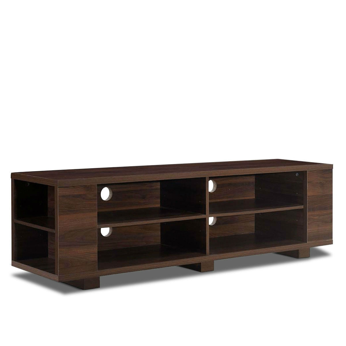 Modern TV Stand in Walnut Wood Finish - Holds up to 60-inch TV with open storage compartments