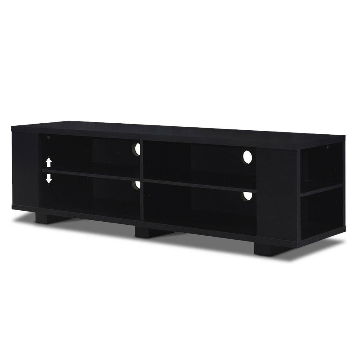 Modern TV Stand in Walnut Wood Finish - Holds up to 60-inch TV, featuring open storage spaces and durable MDF veneer construction.
