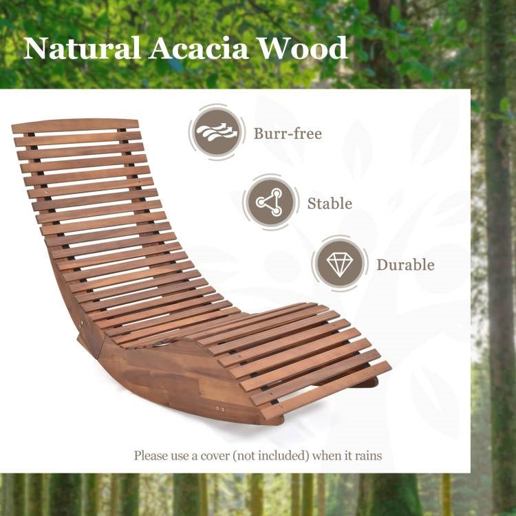 Outdoor Ergonomic Patio Wooden Rocking Chair Lounger - 360 lbs Max Weight made from natural acacia wood, burr-free and stable.