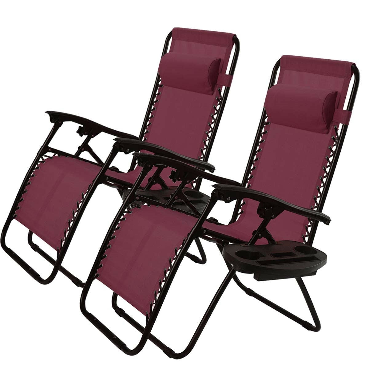 Set of 2 Burgundy Wine Red Folding Outdoor Zero Gravity Lounge Chair for patio garden relaxation