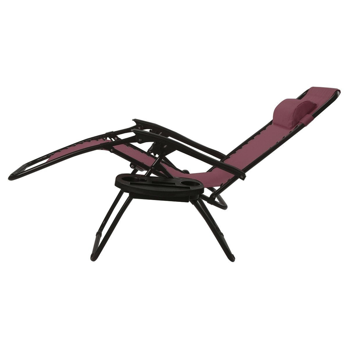 Set of 2 Burgundy Wine Red Folding Outdoor Zero Gravity Lounge Chair in reclining position