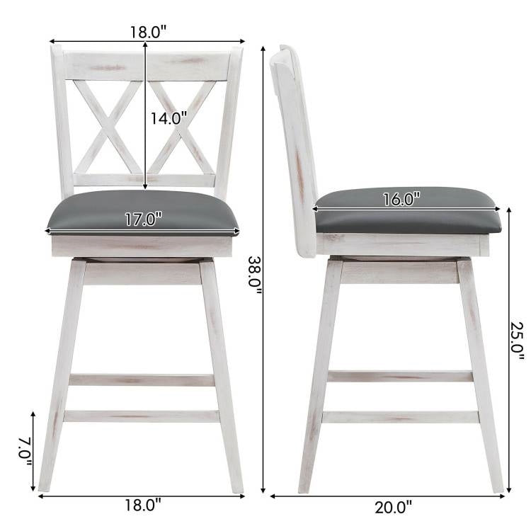 Dimensions of Set of 2 White Wood 24-in Counter Height Farmhouse Swivel Cushion Seat Barstools
