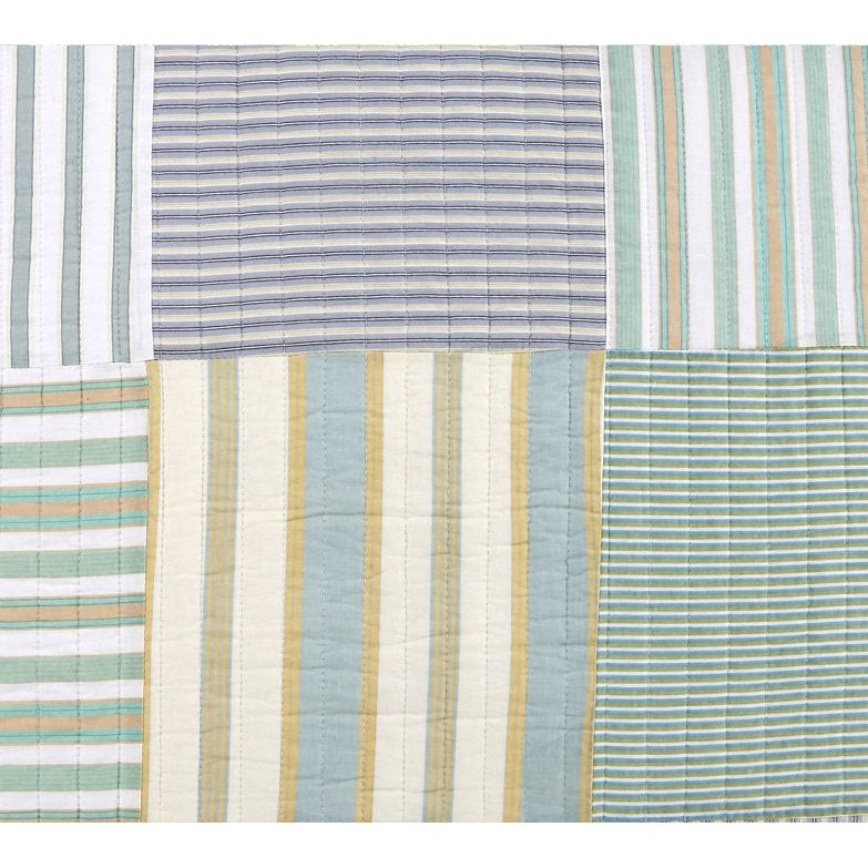 Twin Size Soft Reversible Patches 100% Cotton Quilt Set with striped patchwork in green, yellow, and blue tones.