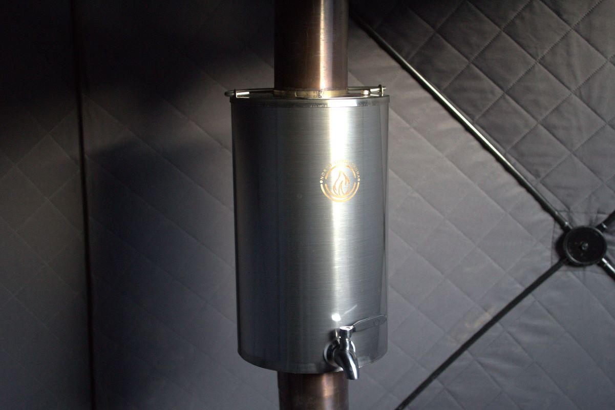 Sauna Tent Water Heater installed in a sauna tent, heating water efficiently for a hot sauna experience.