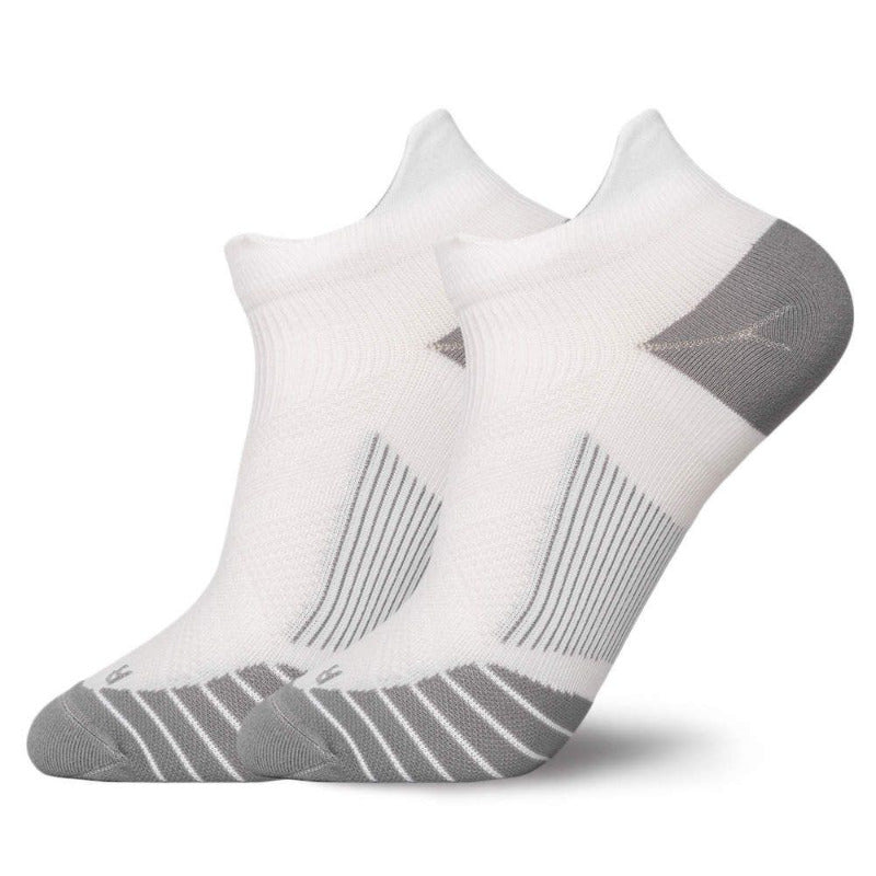 White and gray Compression Socks - Quick-Dry Low-Cut for women, designed for circulation, moisture-wicking, and shock absorption.