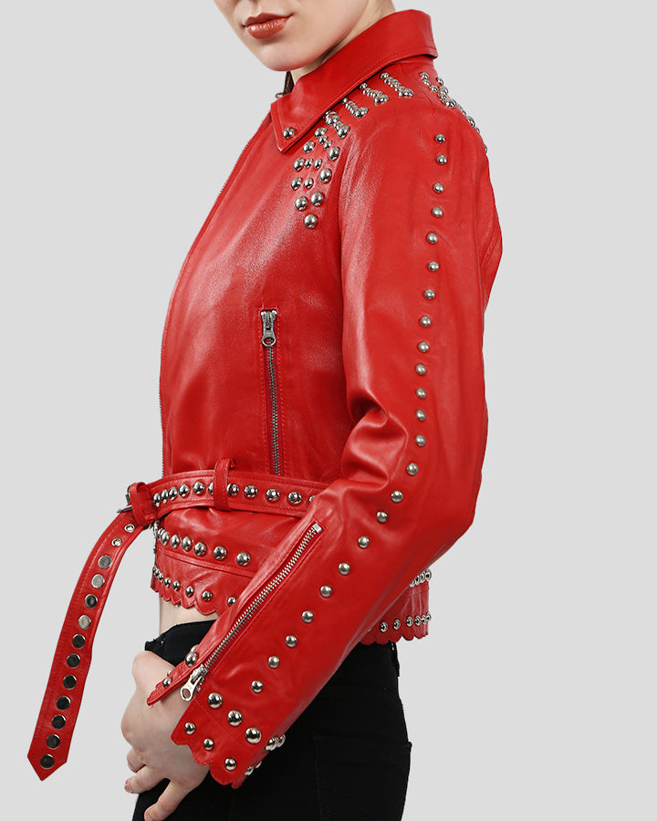 Women’s Studded Red Leather Jacket