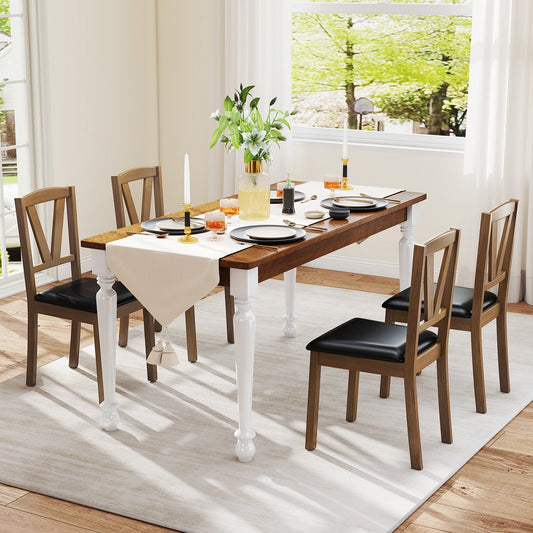 Wooden Dining Chair Set of 2 with PU Leather Upholstered and Rubber Wood Frame-Brown at dining table in sunny room