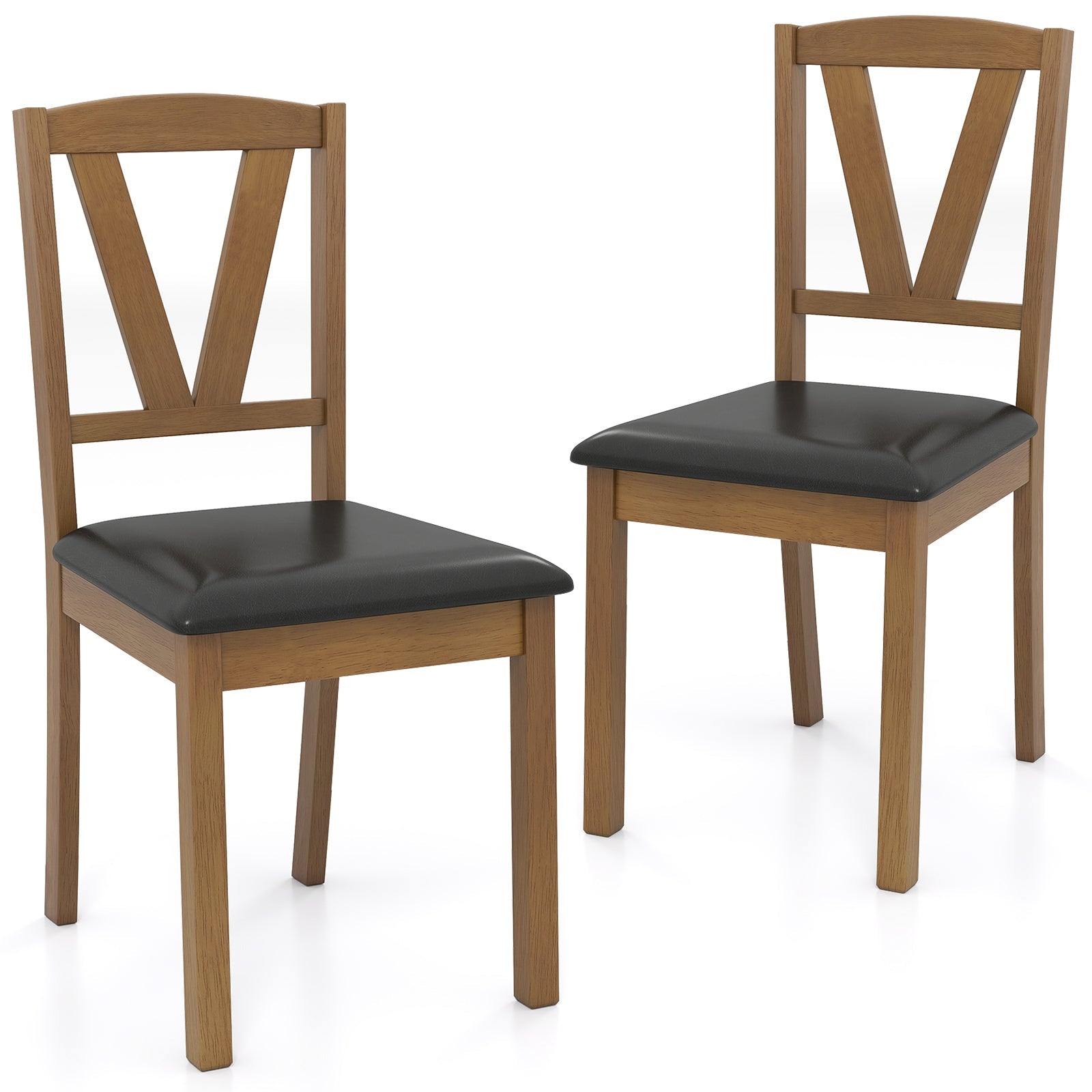 Wooden Dining Chair Set of 2 with PU Leather Upholstered and Rubber Wood Frame-Brown, ideal for home and cafe use, breathable backrest