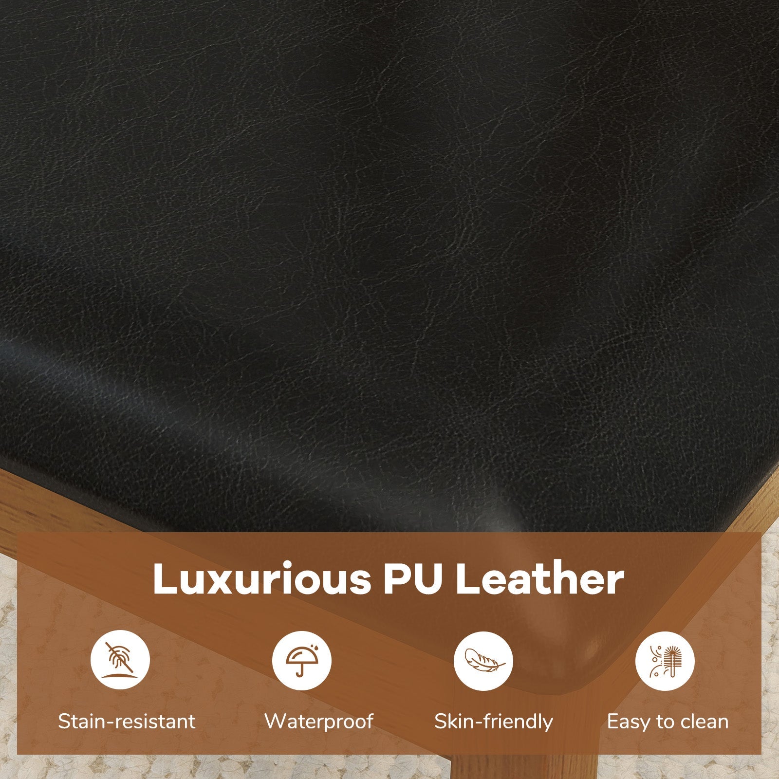 Close-up of PU leather upholstery on Wooden Dining Chair Set of 2 with Waterproof and Stain-resistant Features