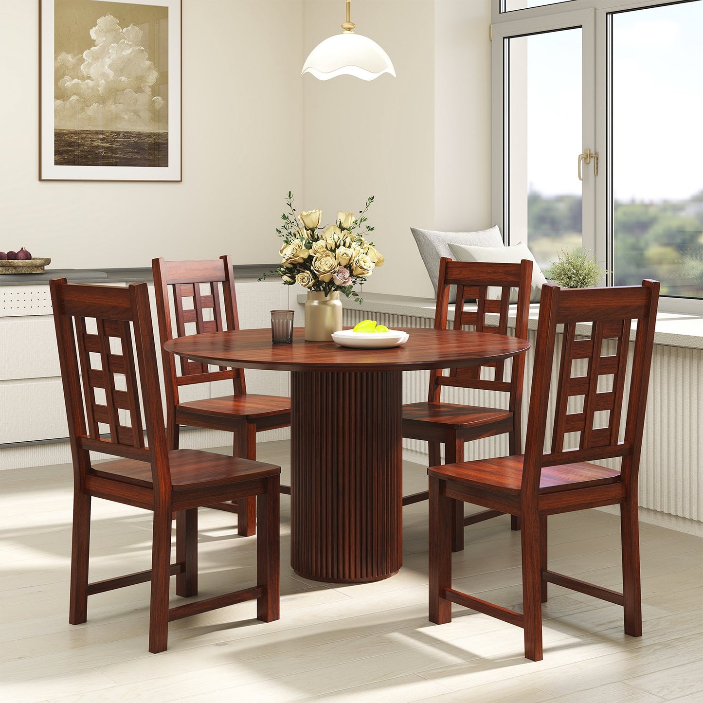 Wooden Dining Chairs Set of 2 Kitchen Chair with Solid Rubber Wood Frame-Walnut shown in a dining room setting