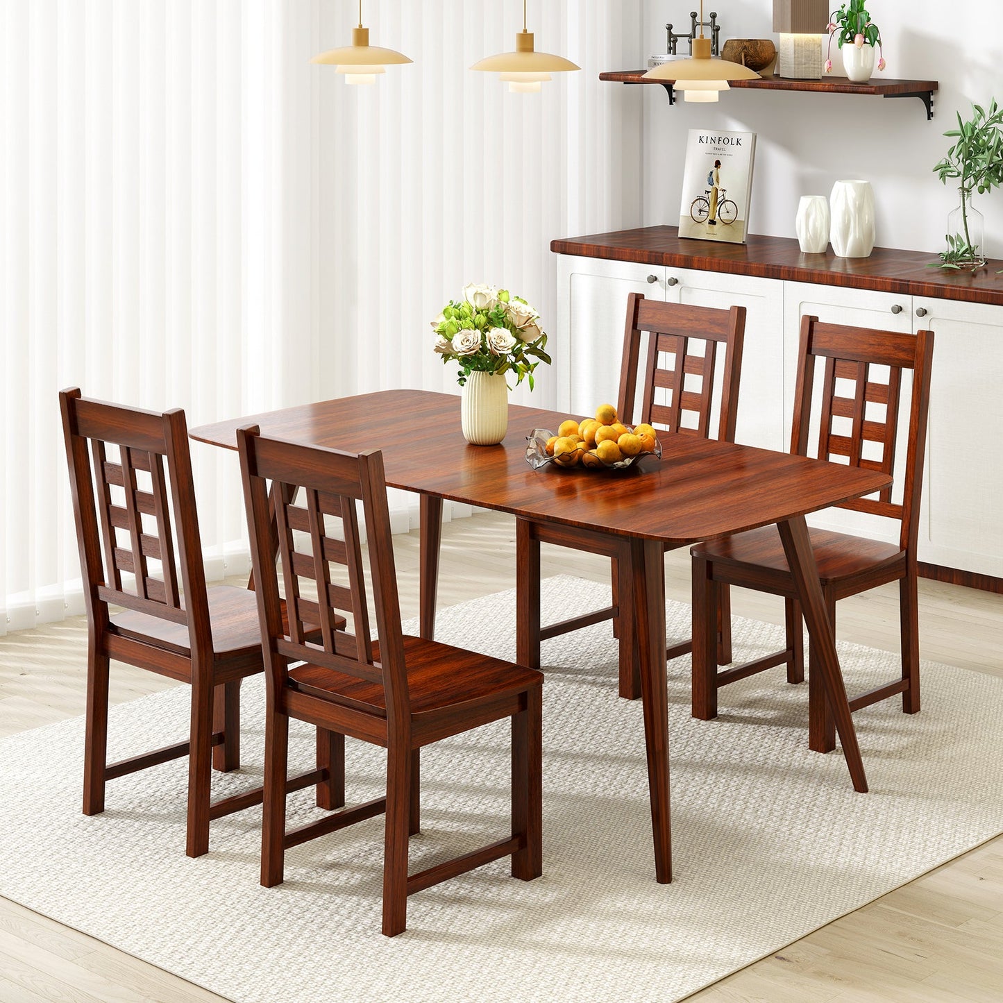 Wooden Dining Chairs Set of 2 Kitchen Chair with Solid Rubber Wood Frame-Walnut around dining table