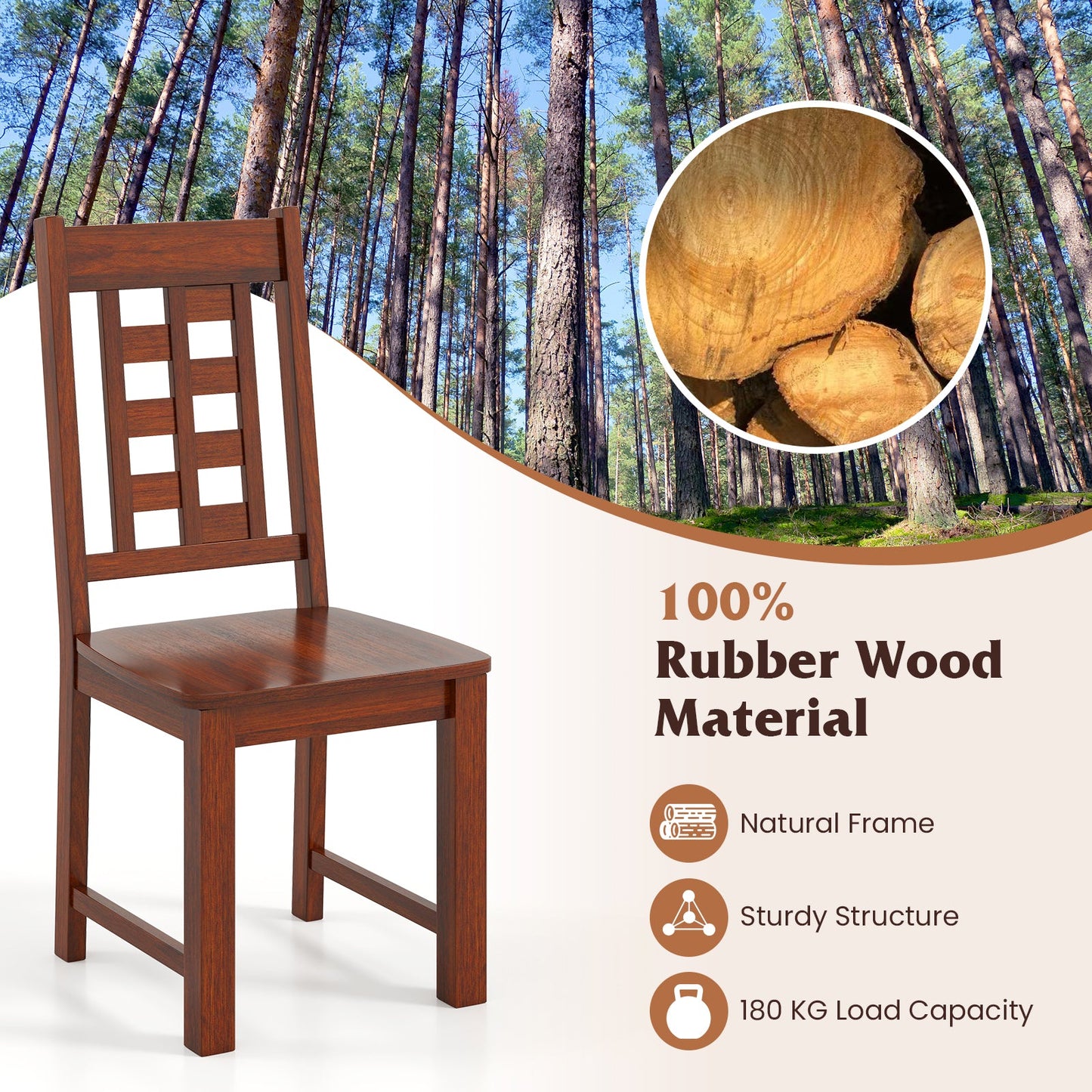 Wooden Dining Chairs Set of 2 Kitchen Chair with Solid Rubber Wood Frame-Walnut showcasing natural material and sturdy design