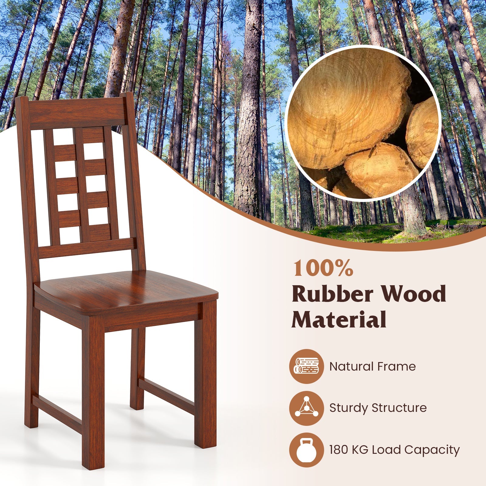 Wooden Dining Chairs Set of 2 Kitchen Chair with Solid Rubber Wood Frame-Walnut showcasing natural material and sturdy design