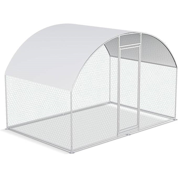 9.8 Ft x 6.6 Ft Outdoor Metal Chicken Coop with Dome Roof and Waterproof Cover, featuring a secure galvanized structure.