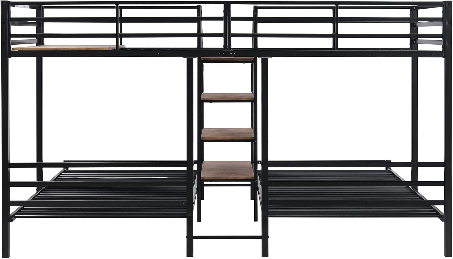 Metal Triple Bunk Bed With Stairs Black Three Beds in sleek design, featuring twin-size upper and lower bunks, perfect for maximizing space.