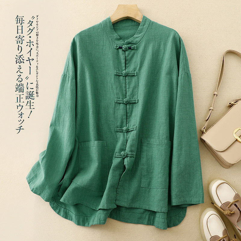 Women’s Retro Chinese-Style Cotton & Linen Loose Top