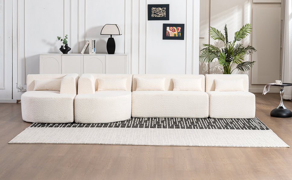 144' Upholstered Sofa Free-combined Sofa Couch with Two Chaise Lounge and Five Back Pillows for Living Room(Old SKU: N719S001600A), Beige