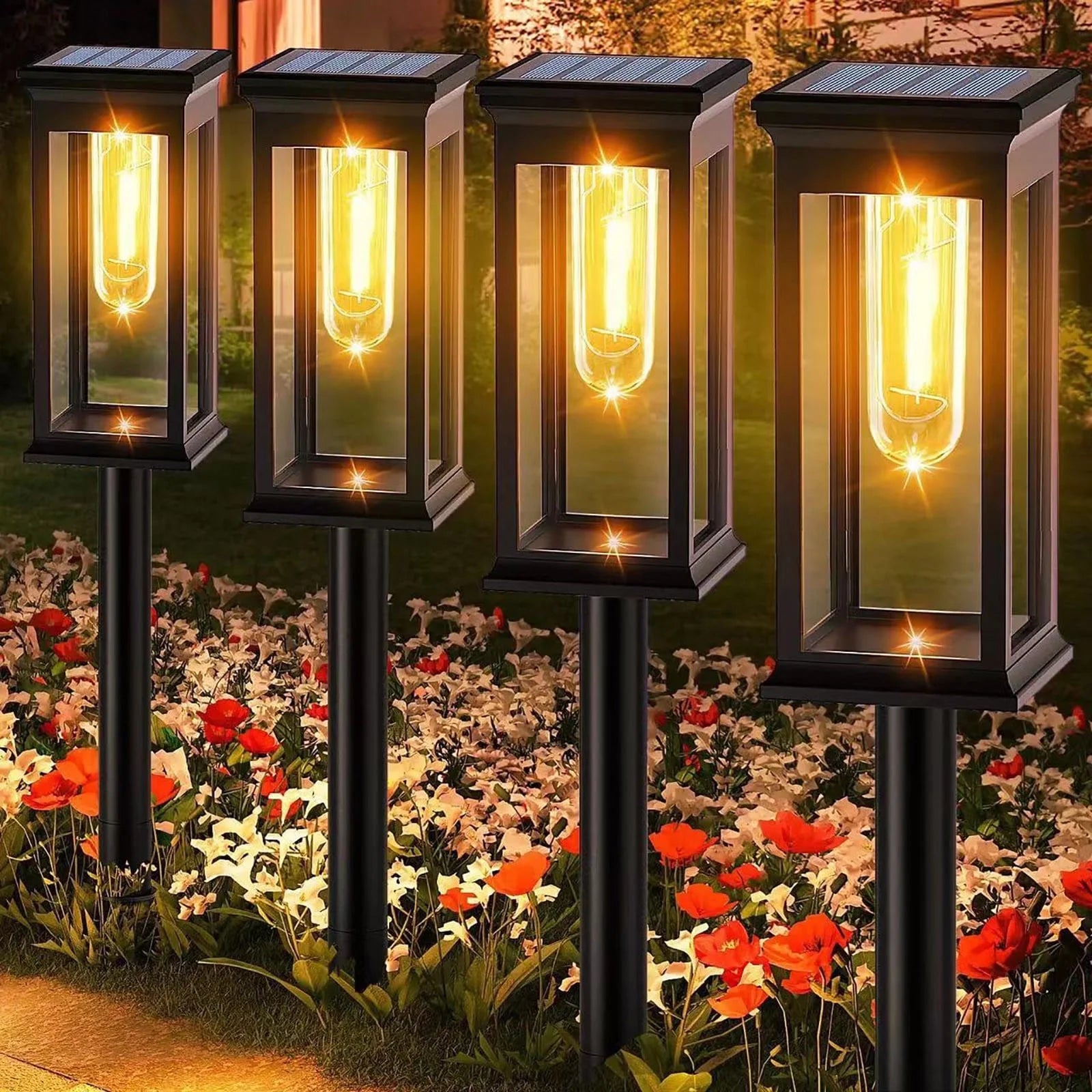 ☀️ Kidsjoy Solar Pathway Lights – 6 Pack illuminating a garden with warm white LED glow.
