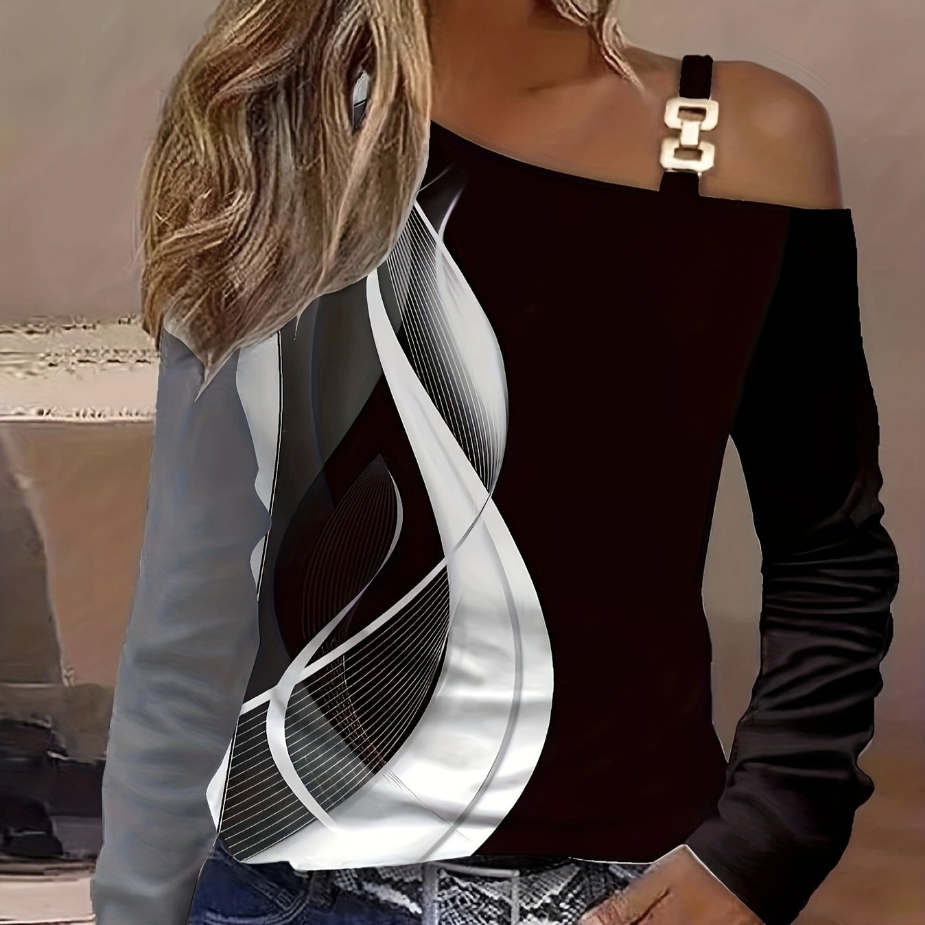 Women’s Asymmetrical Buckle Shoulder Top
