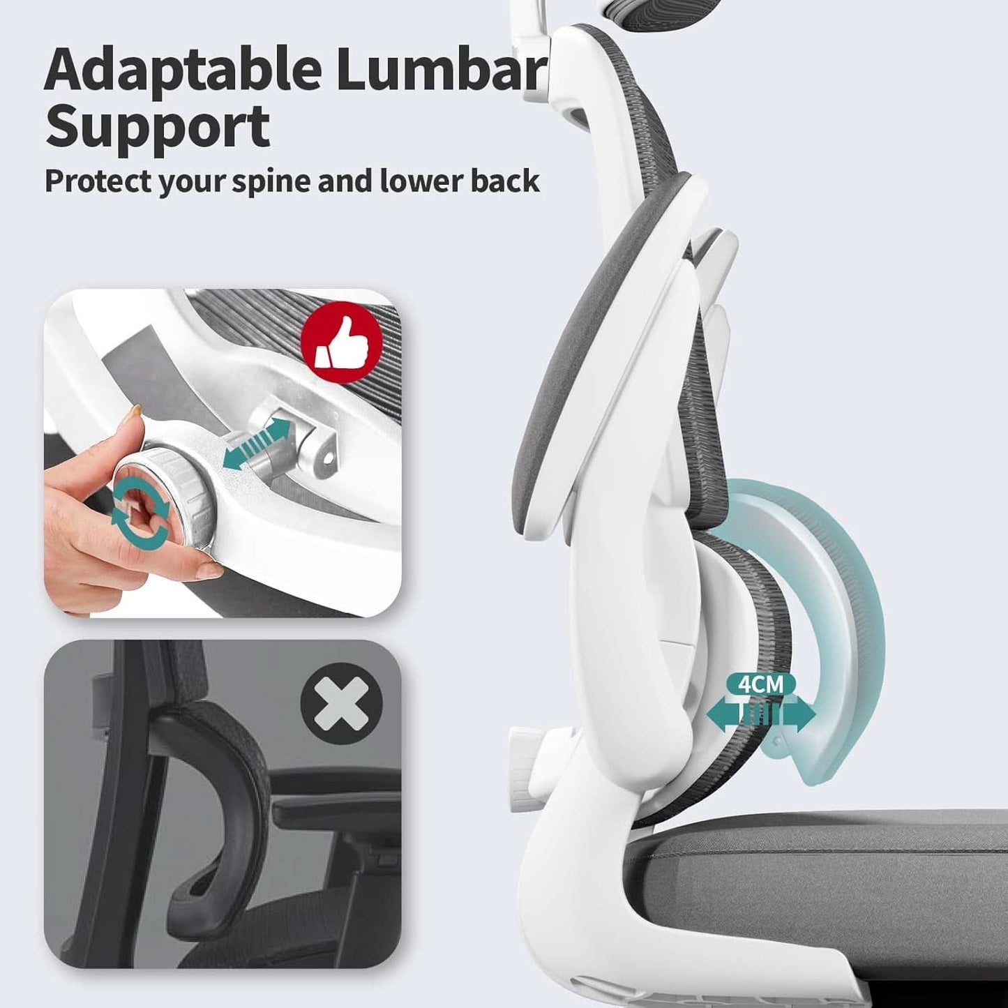 Ergonomic Office Chair Height Adjustable White Backrest
