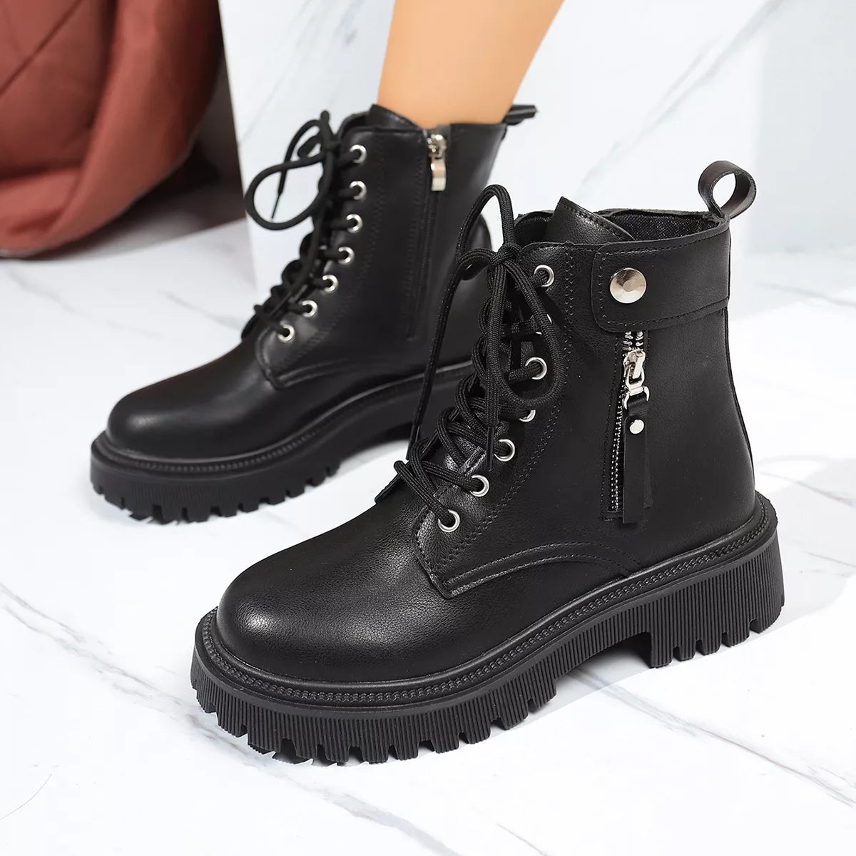 Round Toe Block Heels Boots