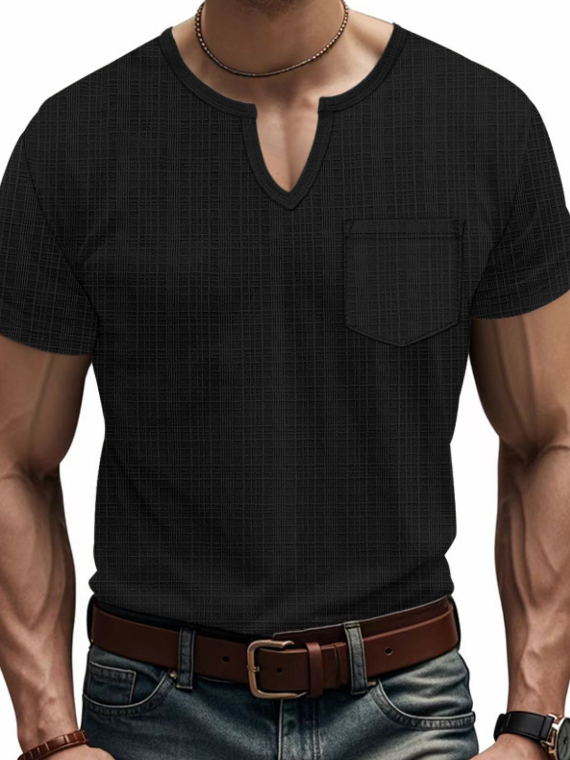Notched Short Sleeve T-Shirt