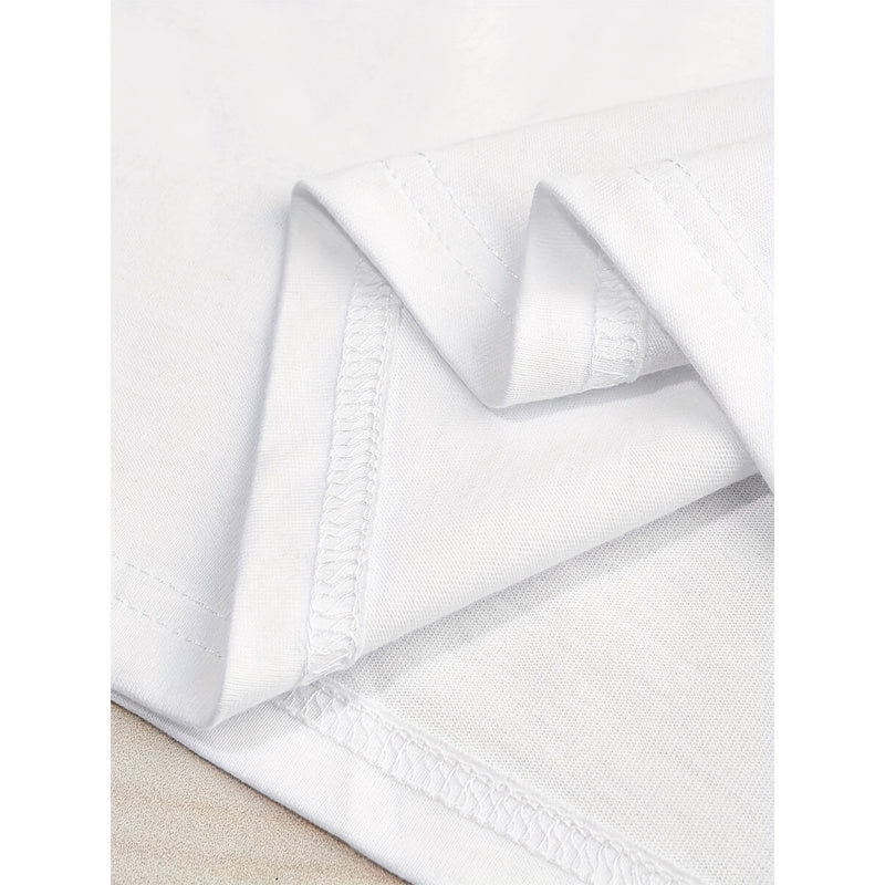 Close-up of hem stitching on a white Short Sleeve T-Shirt Dragonfly Pattern Casual Round Neck Tee.