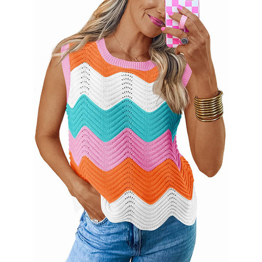 Women’s Rainbow-Striped Cropped Sweater Vest