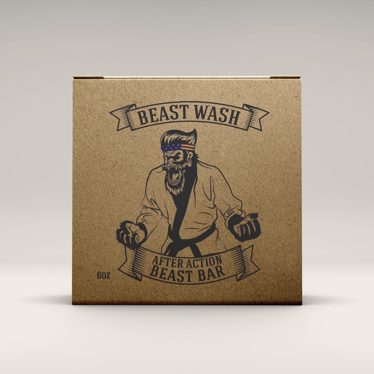 After Action Beast Bar packaging with martial arts bear illustration and product details on cardboard box.