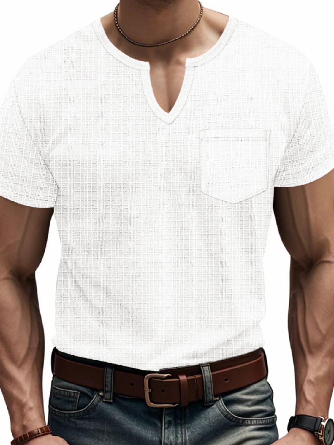 Notched Short Sleeve T-Shirt