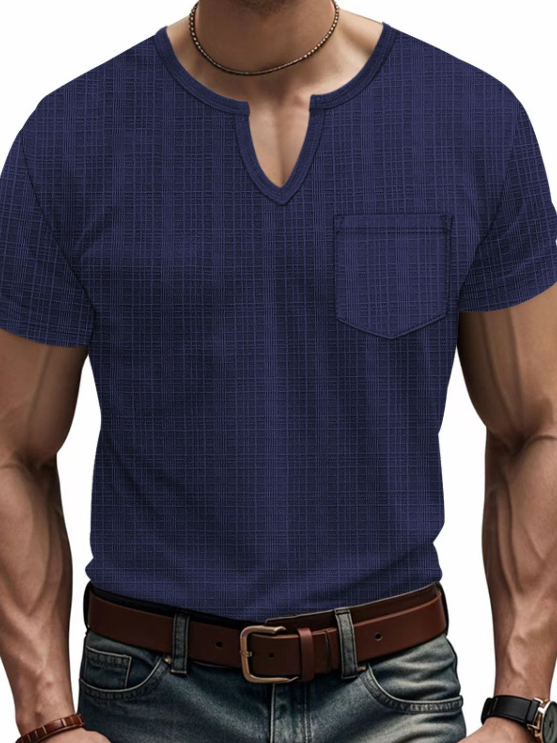 Notched Short Sleeve T-Shirt