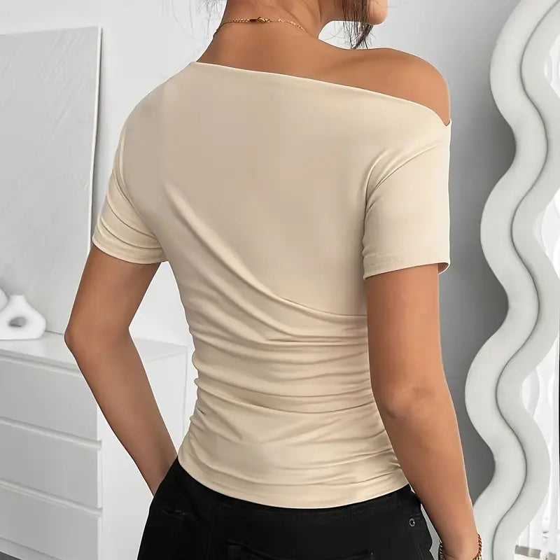 Women’s Y2K Ruched One-Shoulder Summer Top – Slim Fit Asymmetrical Shirt