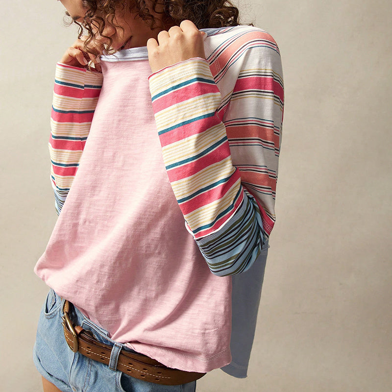 Women's Striped Long Sleeve Top Round Neck Pullover