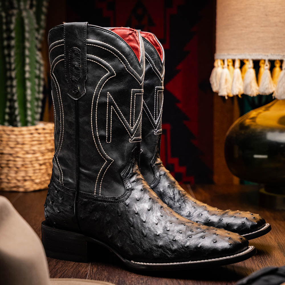 Alabama Black genuine ostrich skin cowboy boot from the Western Collection, pre-order available now.