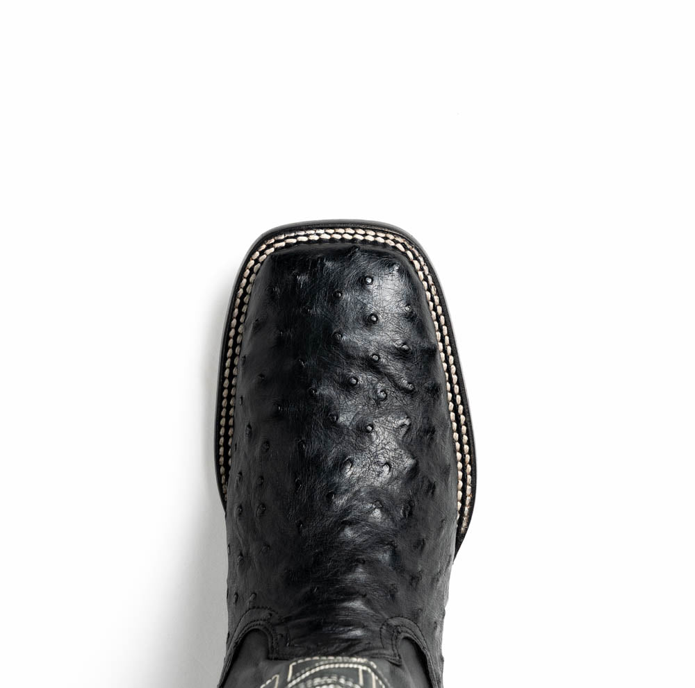 Alabama Black genuine ostrich skin cowboy boot, Western style, top view